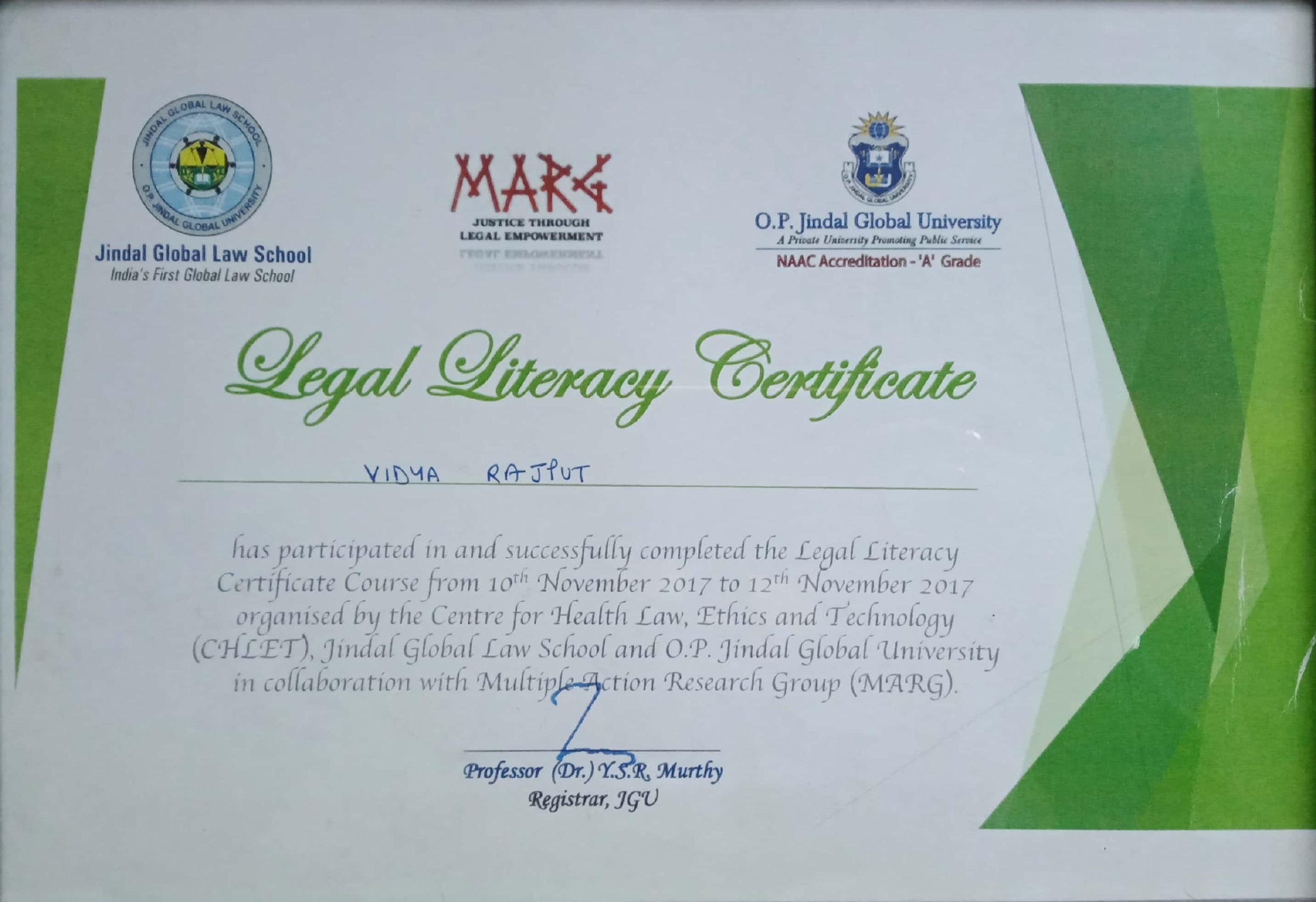 Legal Literacy Certificate Course